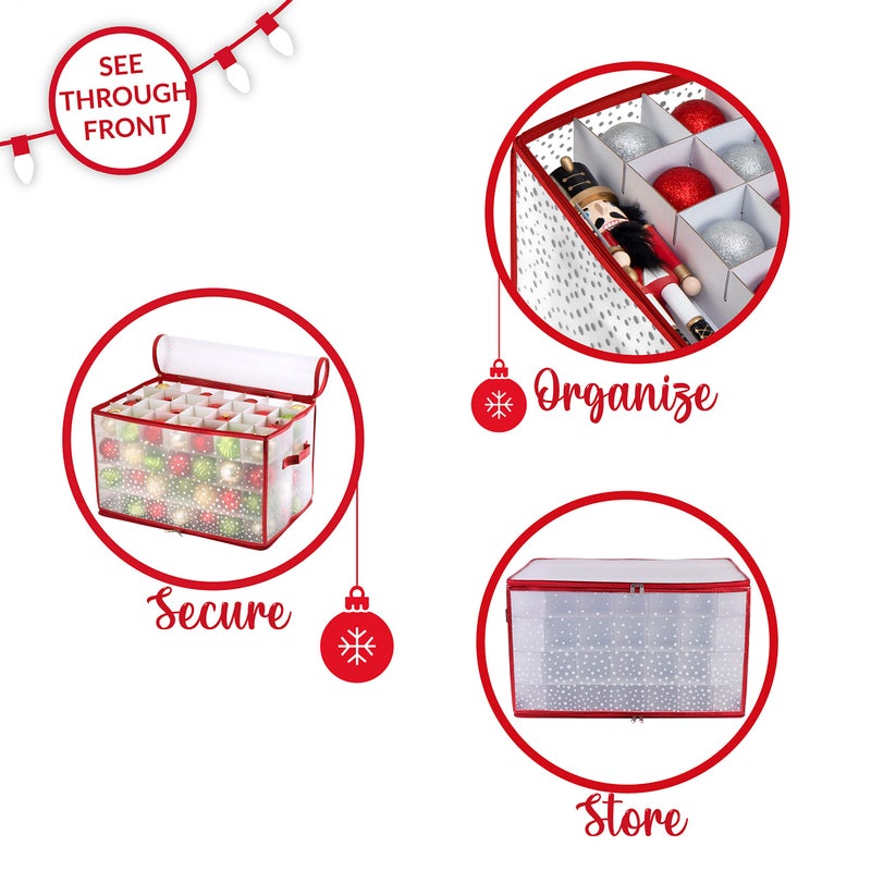 Simplify Ornament Storage Organizer | Storage | Fits 112 Ornaments | Zipper Closure | Space Saving | Easy to Use | Red | Light Weight | Dimensions 11.81 x 20.67 x 11.81 - Image 4
